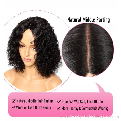 China Wig Supplier Tangle Free Curly Human wig Hair Front Straight Human Hair 4X4 Closure Short Bob Lace Wigs
